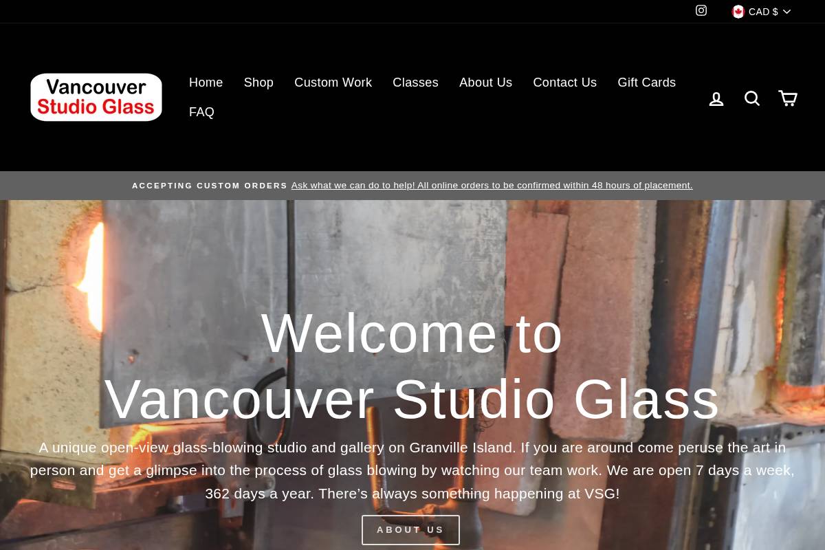 vancouverstudioglass.com homepage screenshot