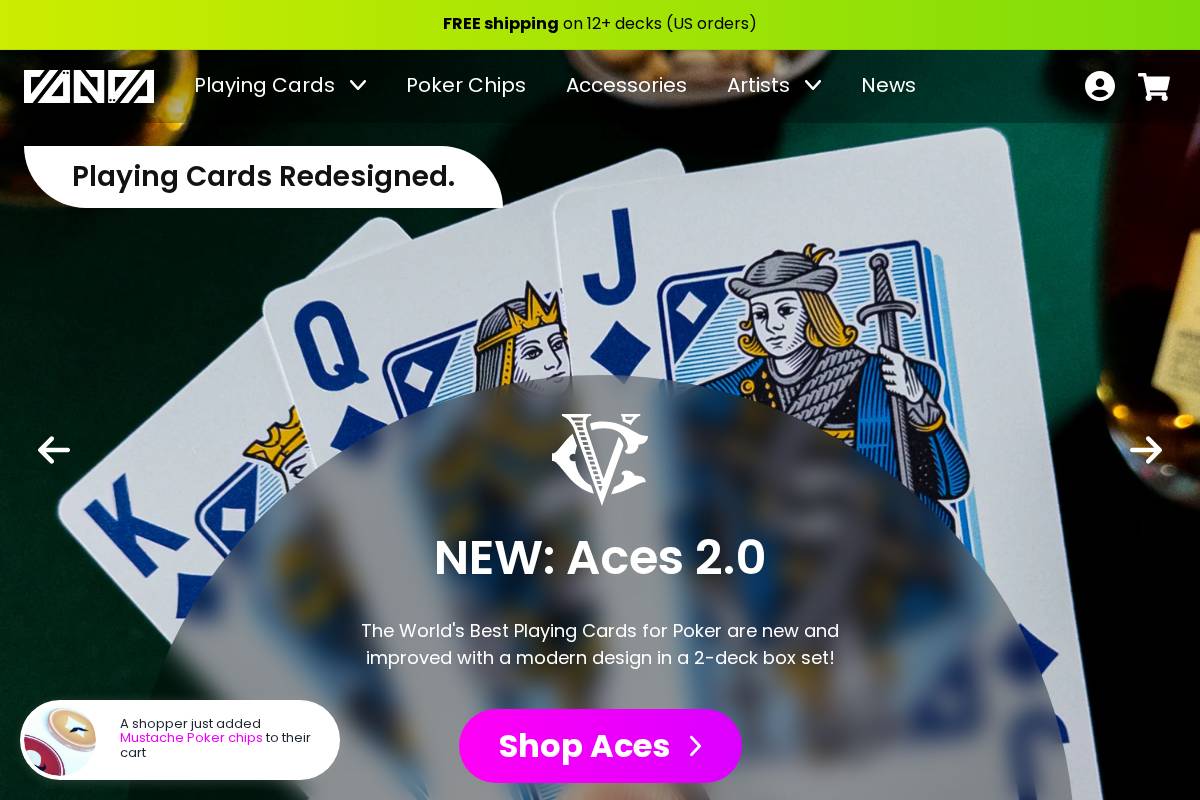 vandacards.com homepage screenshot