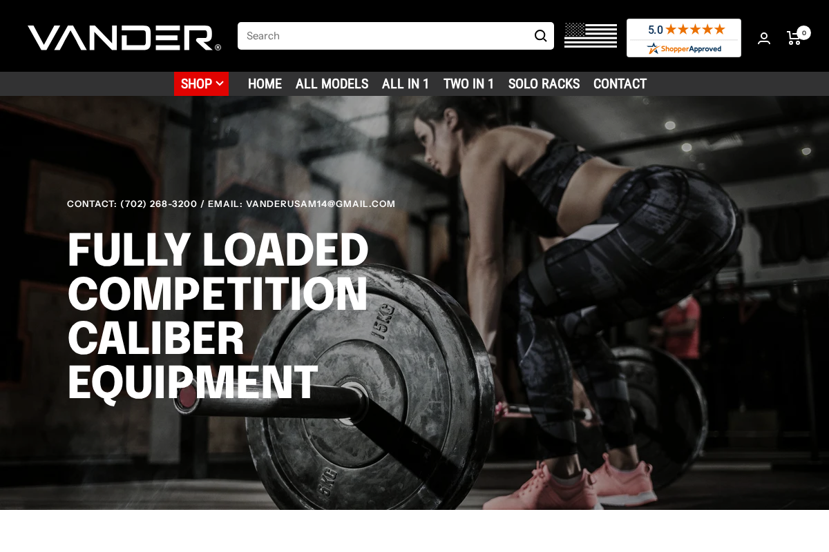 Vander USA homepage screenshot