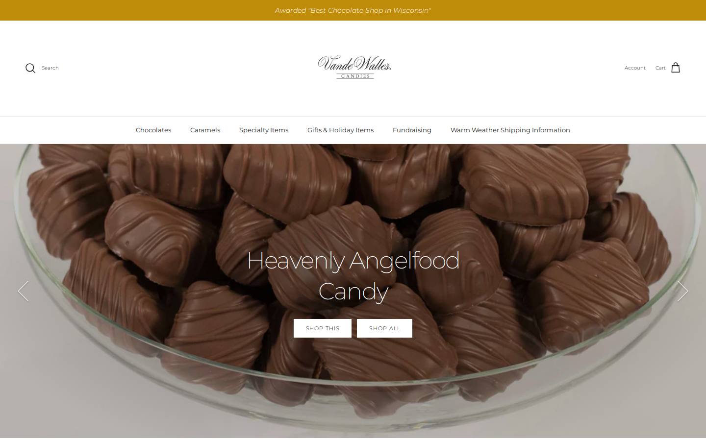 vandewallescandies.com homepage screenshot