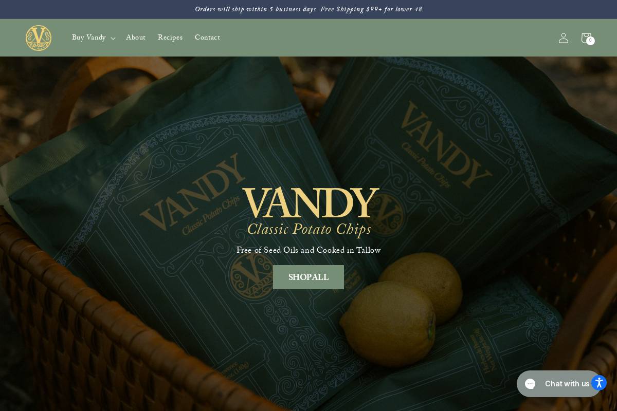 vandycrisps.com homepage screenshot