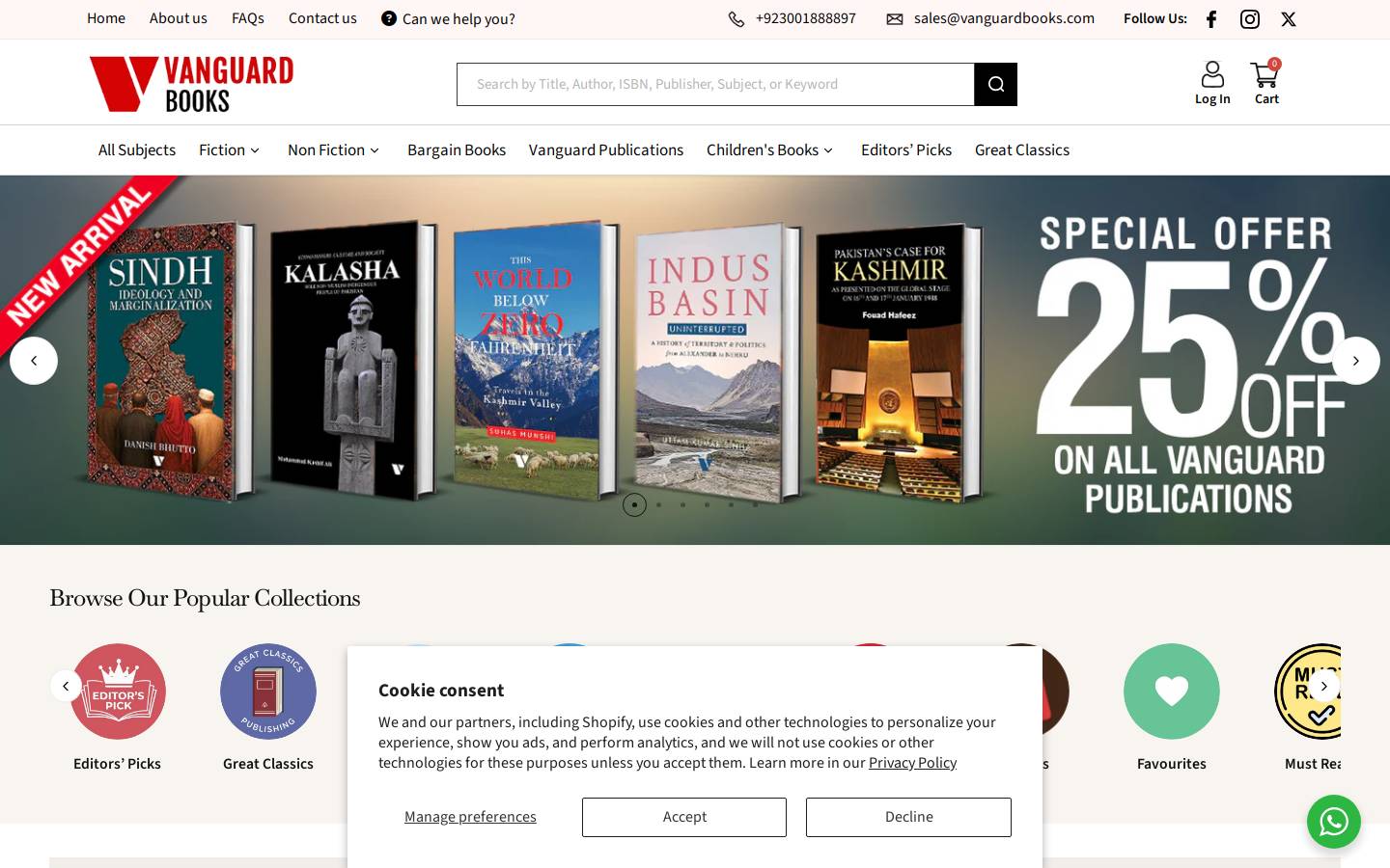 vanguardbooks.com homepage screenshot