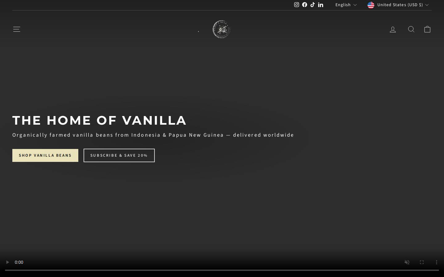 Vanilabean homepage screenshot