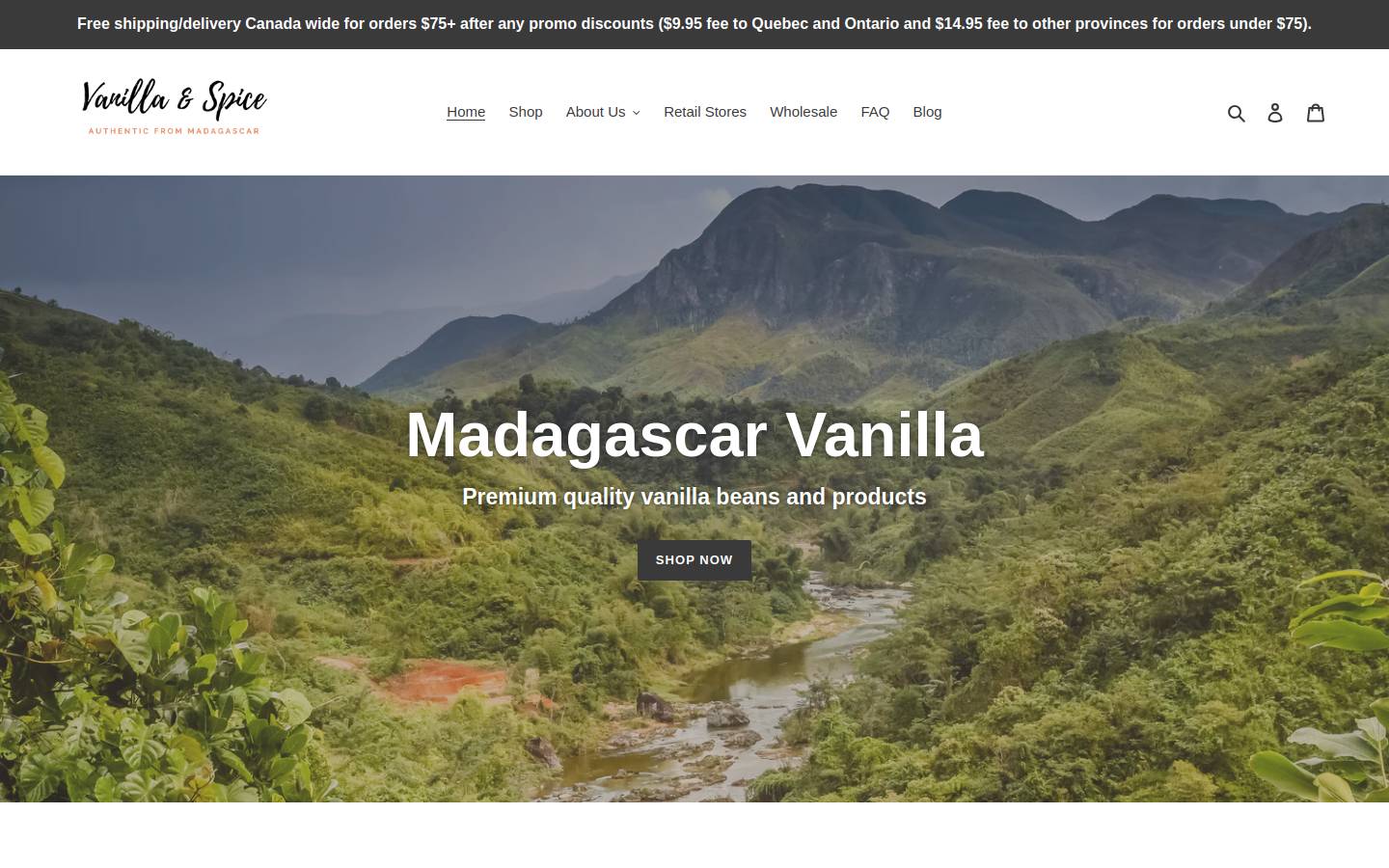 vanillaandspice.ca homepage screenshot
