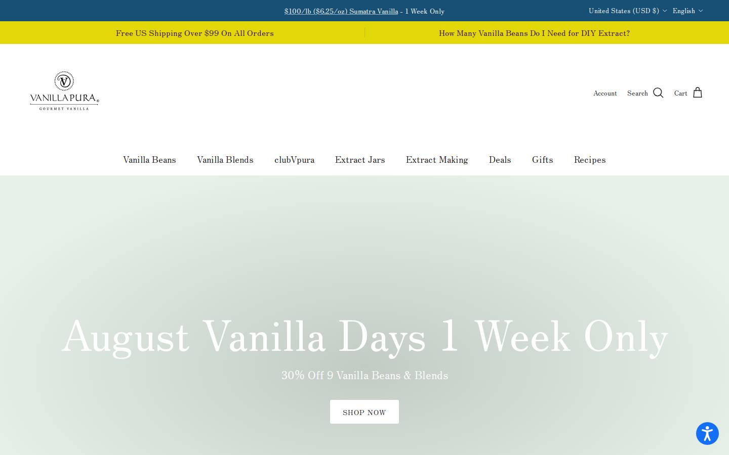 vanillapura.com homepage screenshot