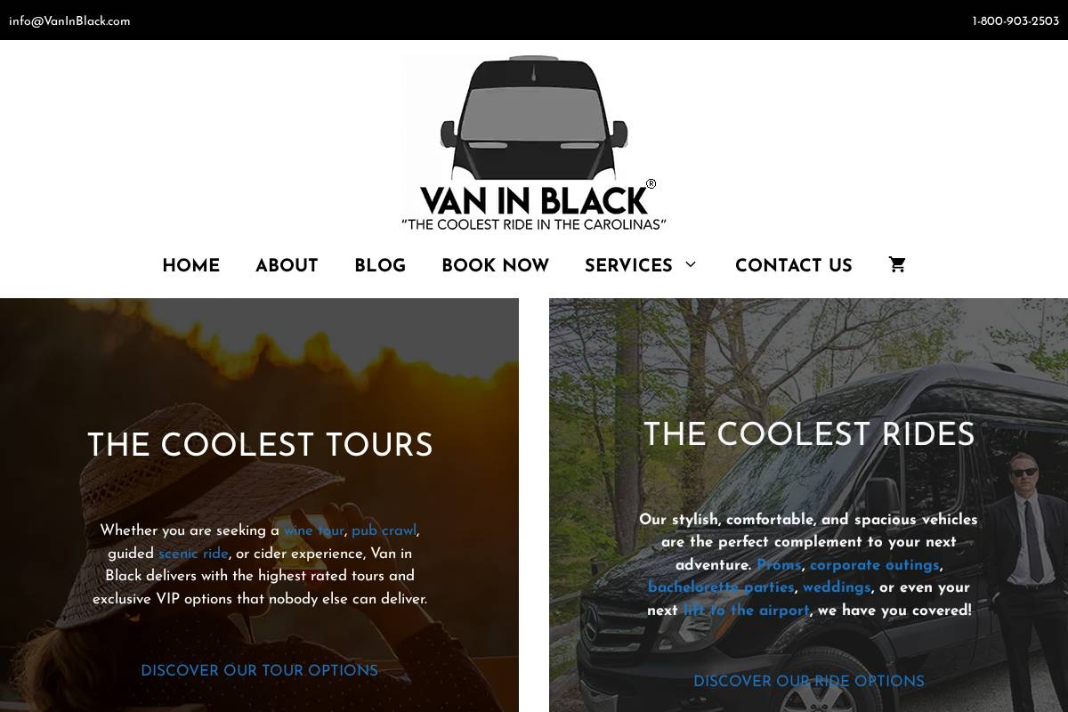 Van in Black homepage screenshot