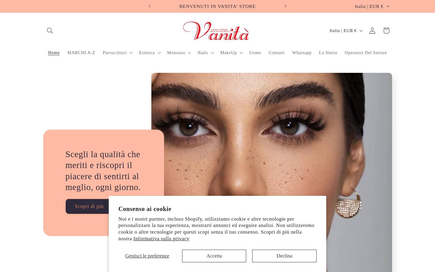 vanitabeauty.com homepage screenshot