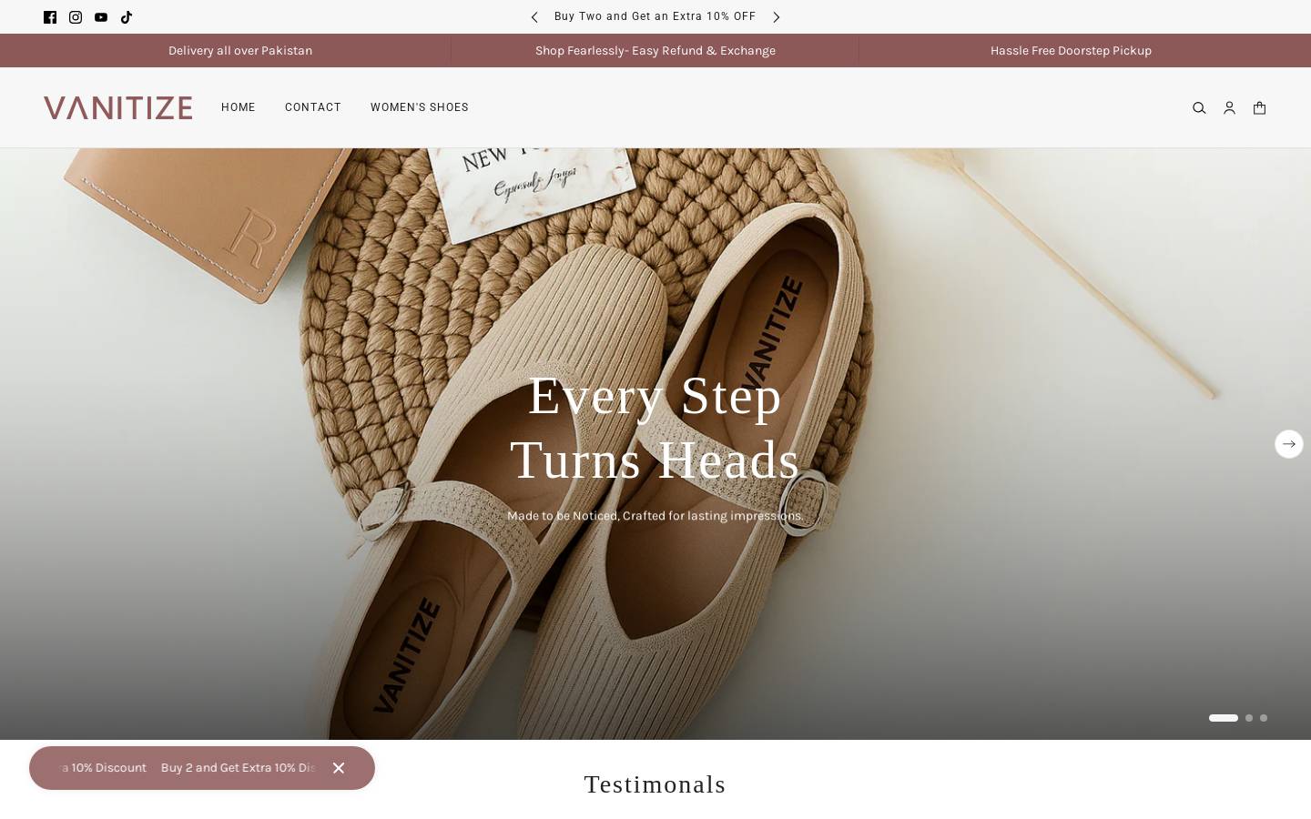 vanitizeshoes.com homepage screenshot