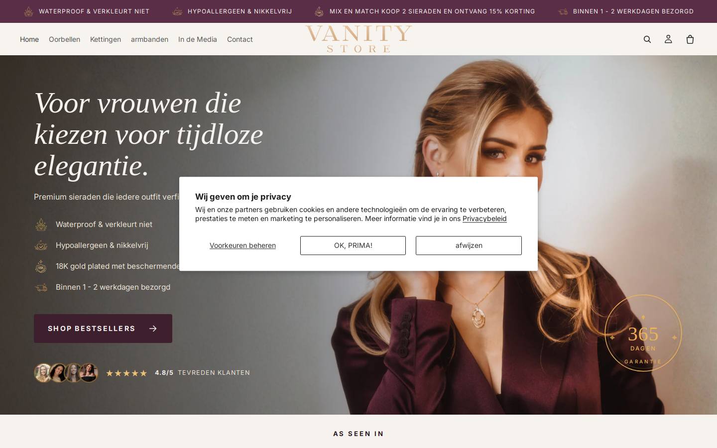 vanitystore.nl homepage screenshot