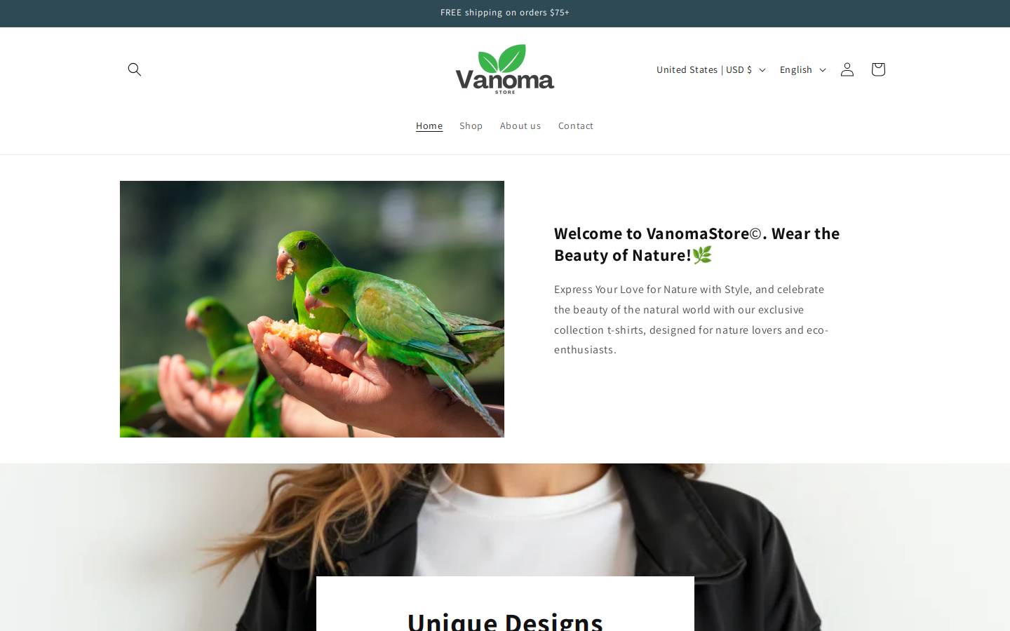 vanomastore.com homepage screenshot