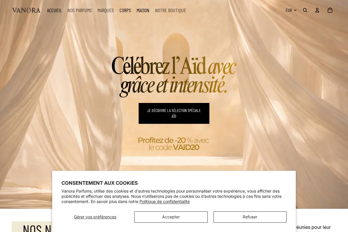 vanora-parfums.com homepage screenshot