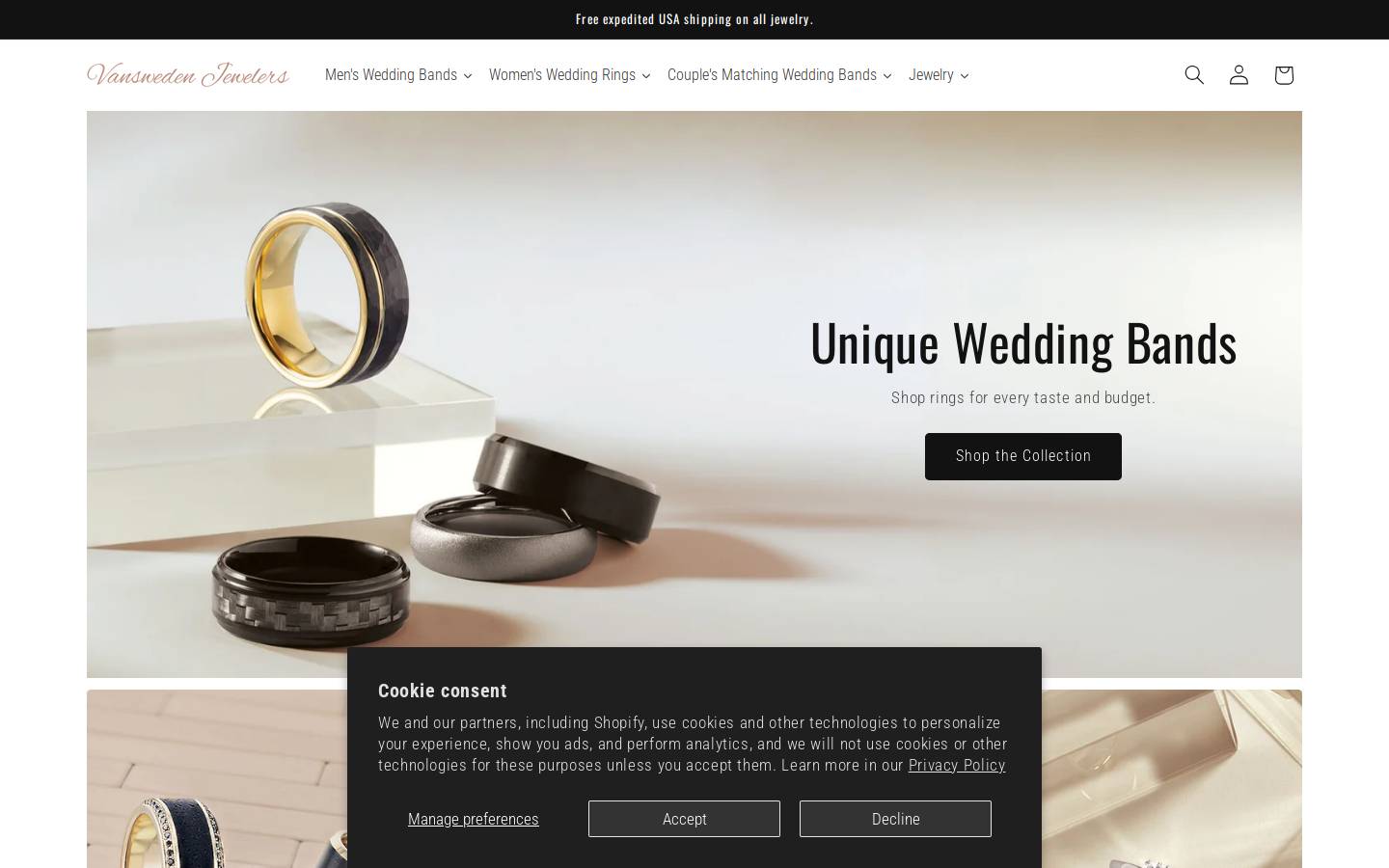 Van Sweden Jewelers homepage screenshot