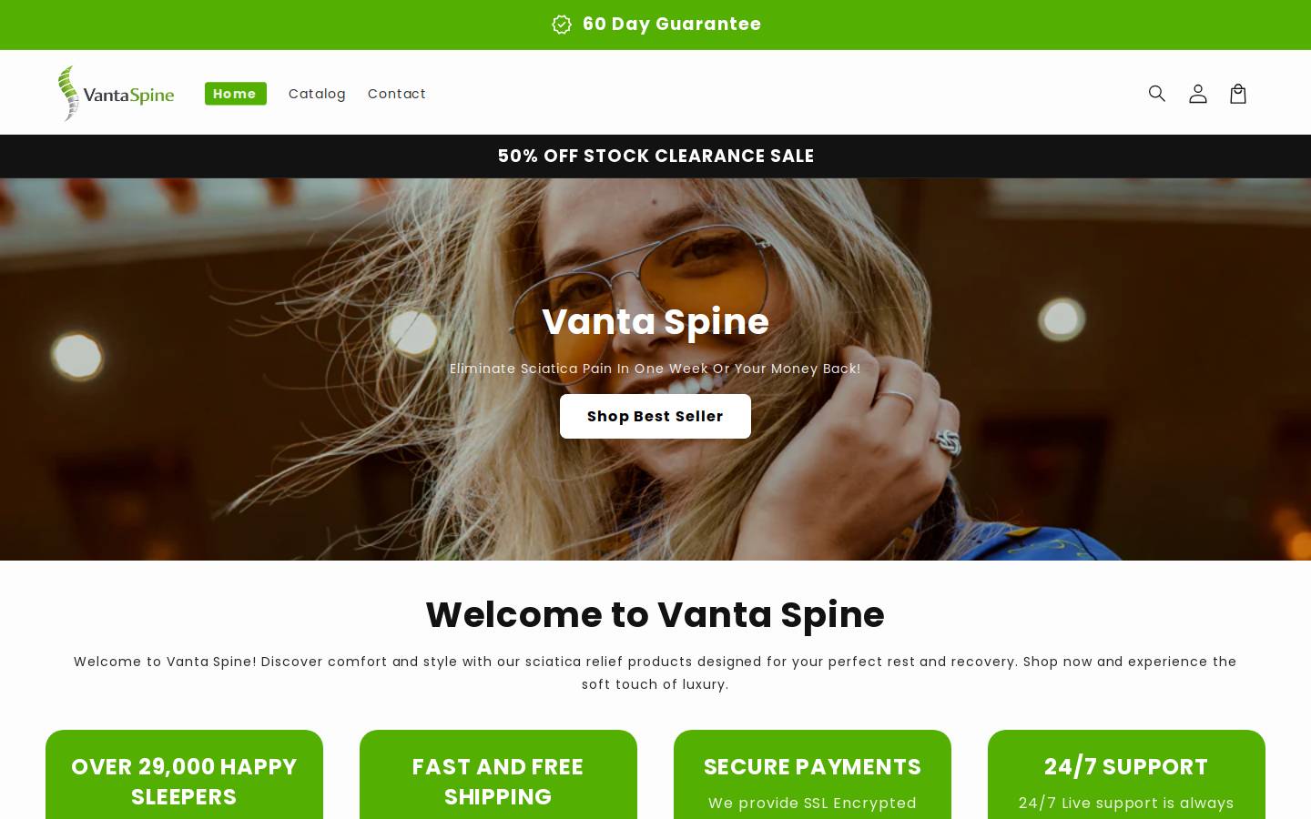 vantaspine.com homepage screenshot