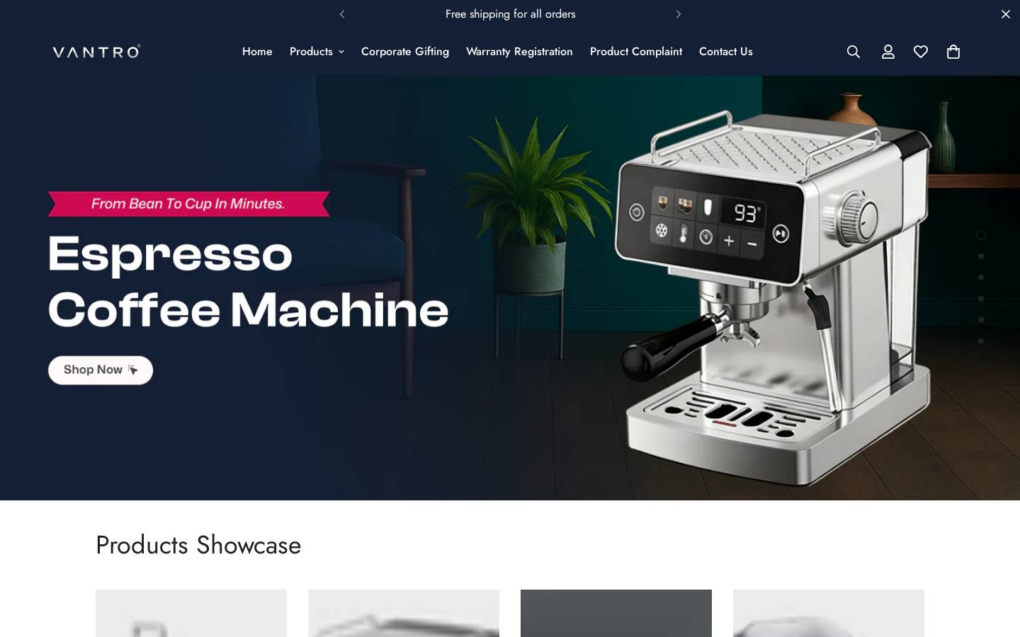 vantro.in homepage screenshot