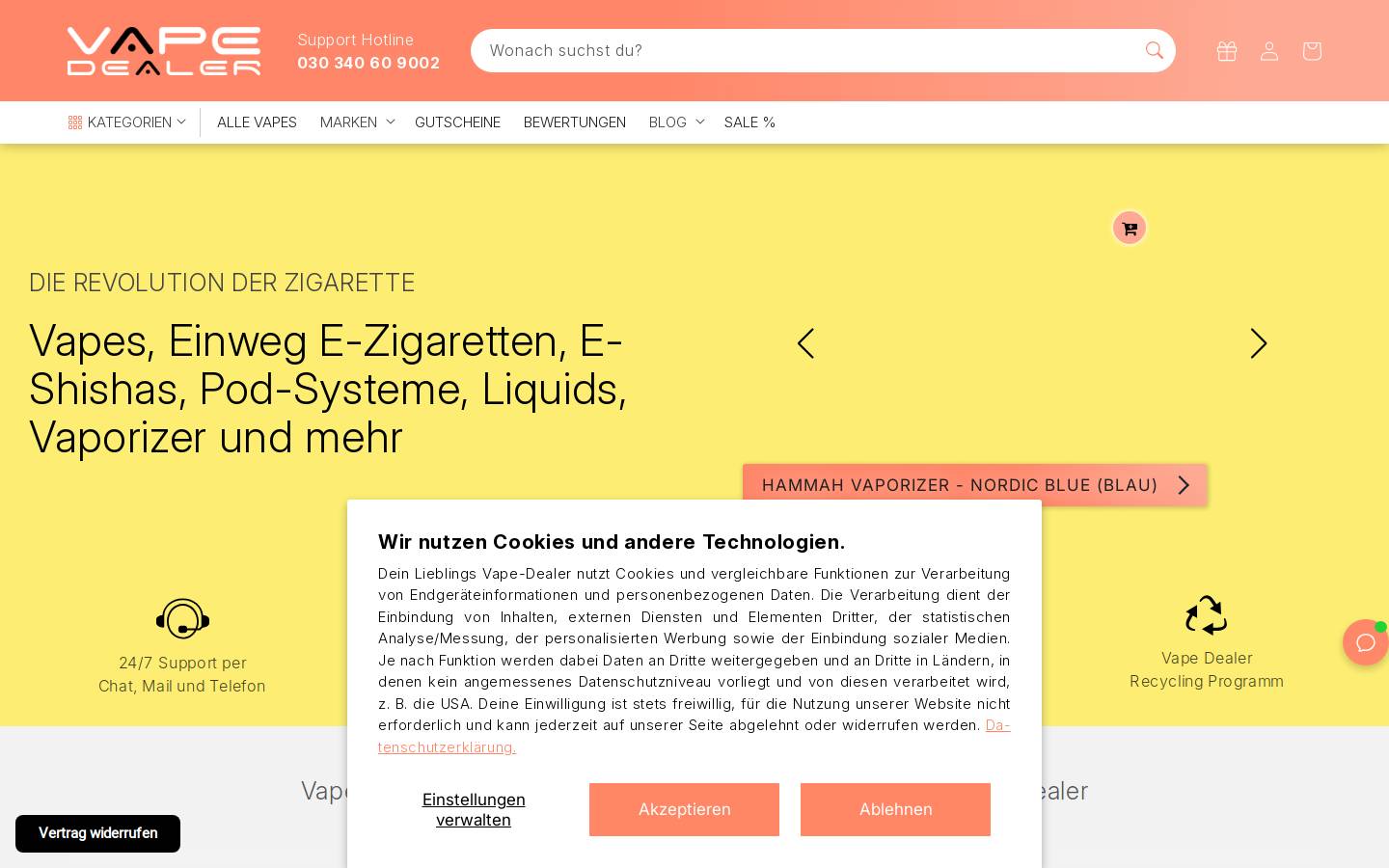Vape Dealer homepage screenshot