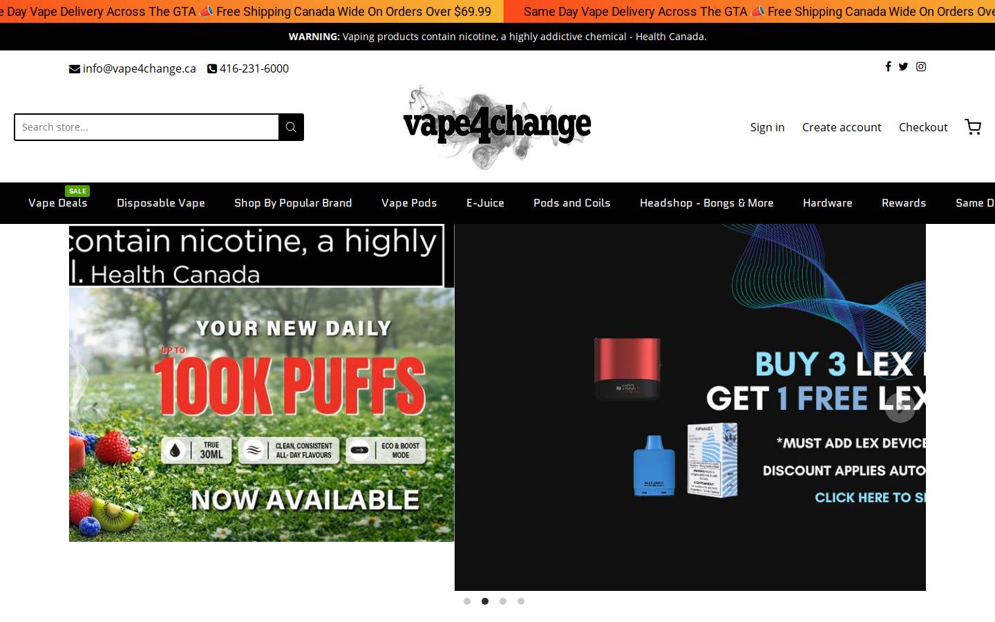 Vape4change Inc homepage screenshot