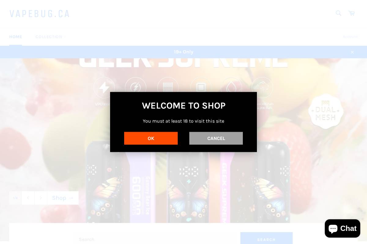 Vapebug homepage screenshot