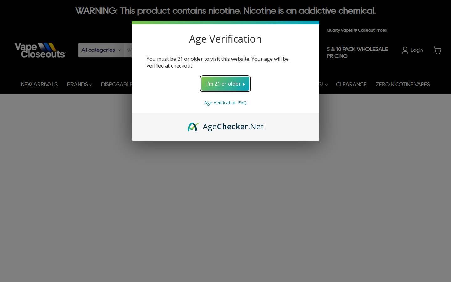 Vape Closeouts homepage screenshot
