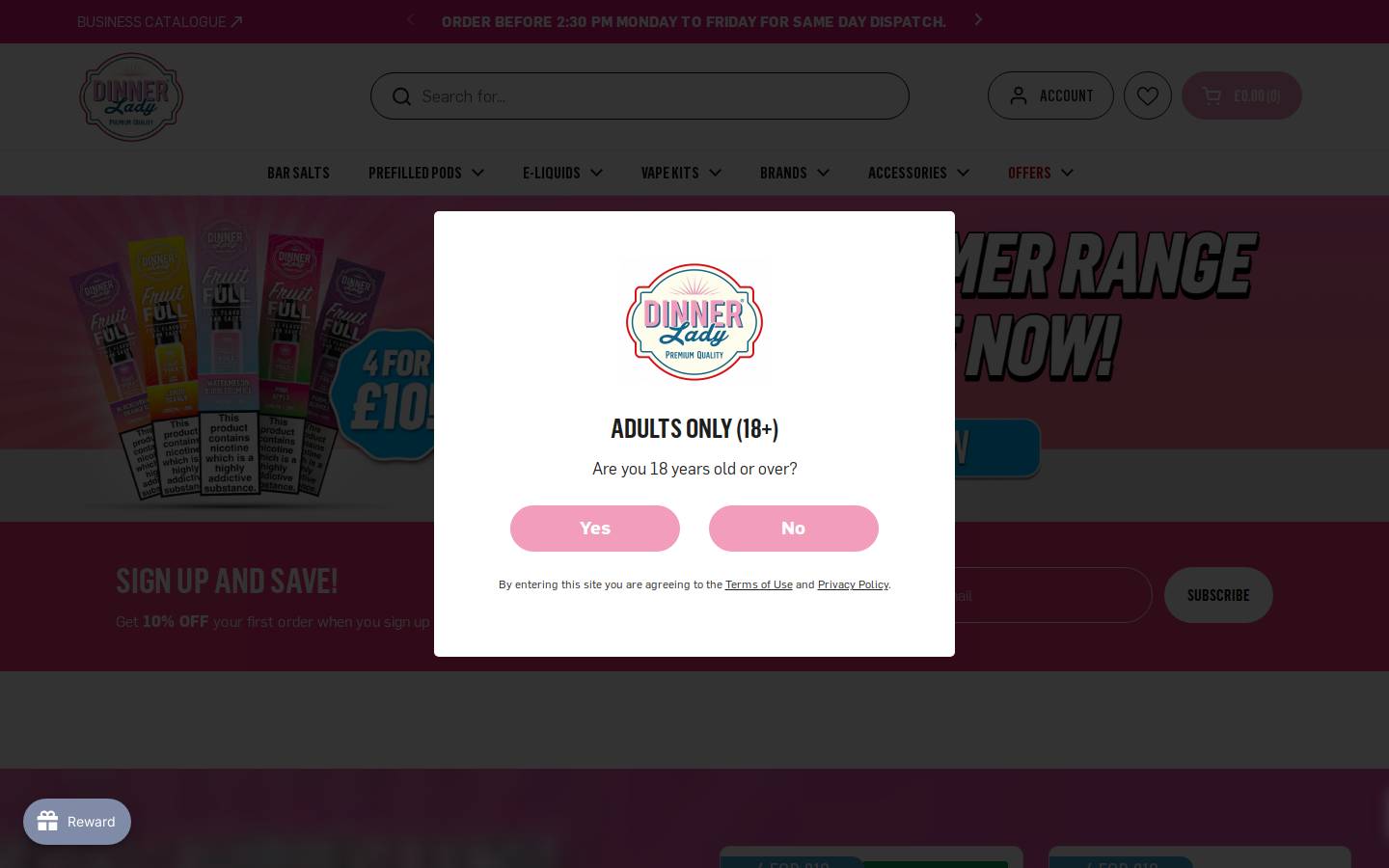 Dinner Lady homepage screenshot