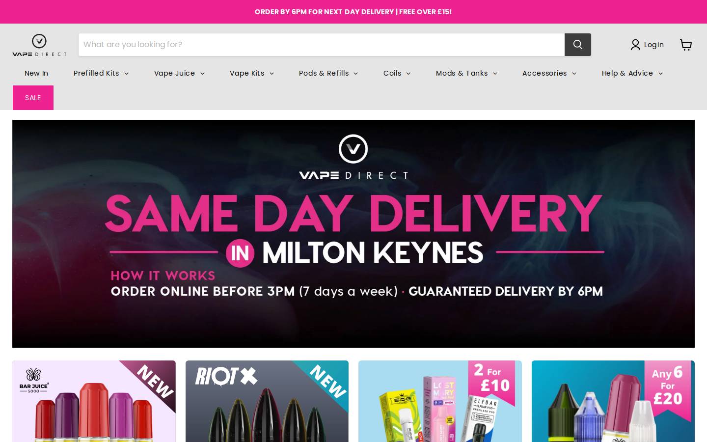 UK Vape Direct homepage screenshot