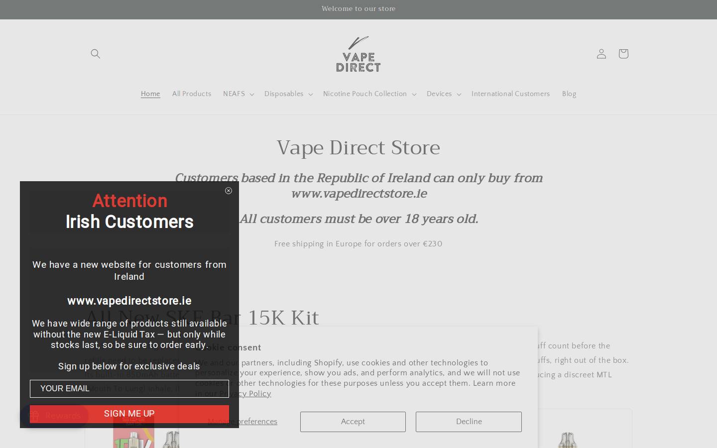 vapedirectstore.com homepage screenshot
