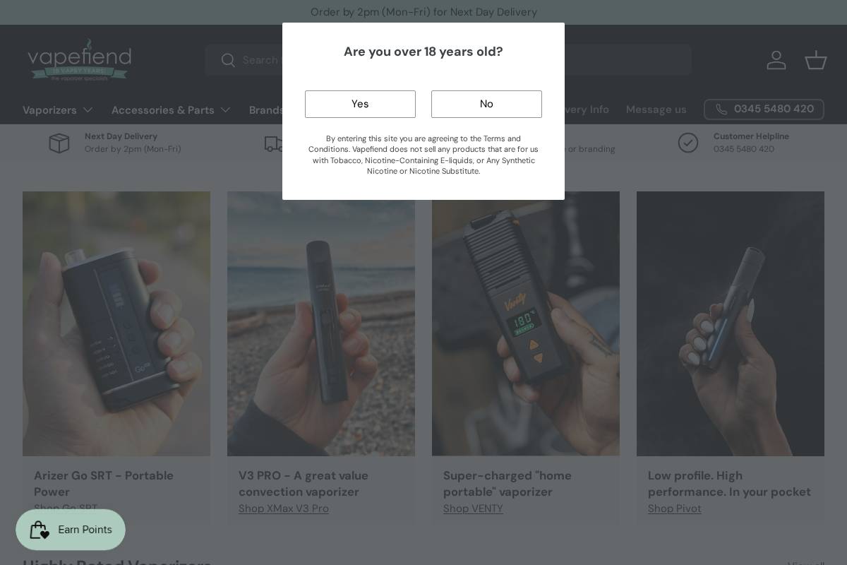 Vapefiend homepage screenshot