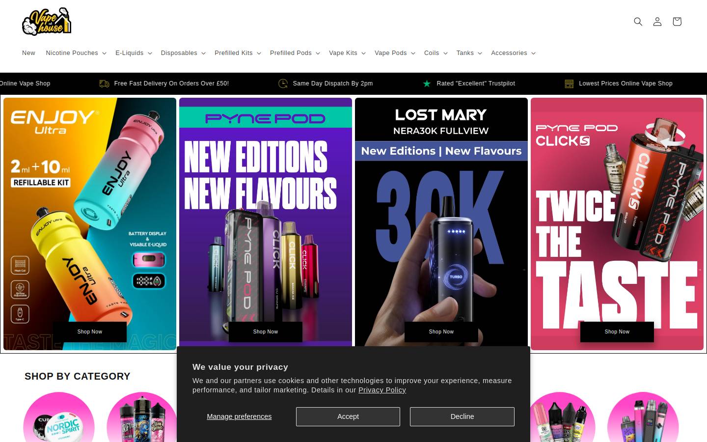 Vapehouseuk homepage screenshot
