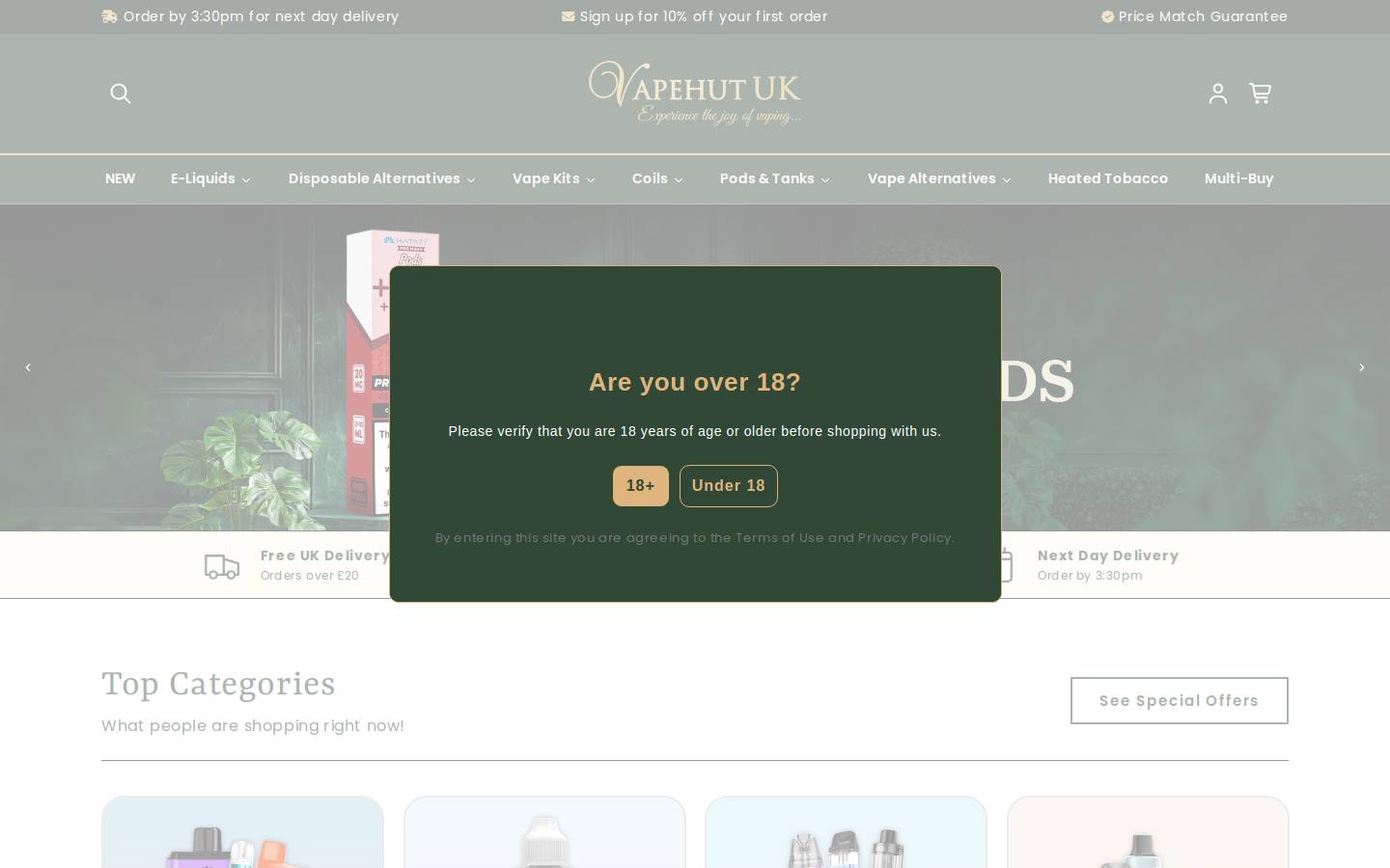 Vapehut UK homepage screenshot