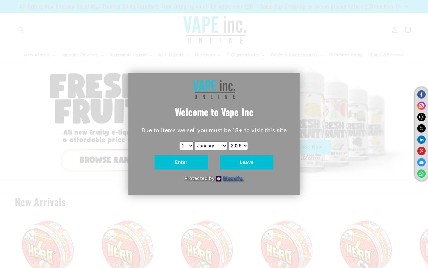 Vape Inc homepage screenshot