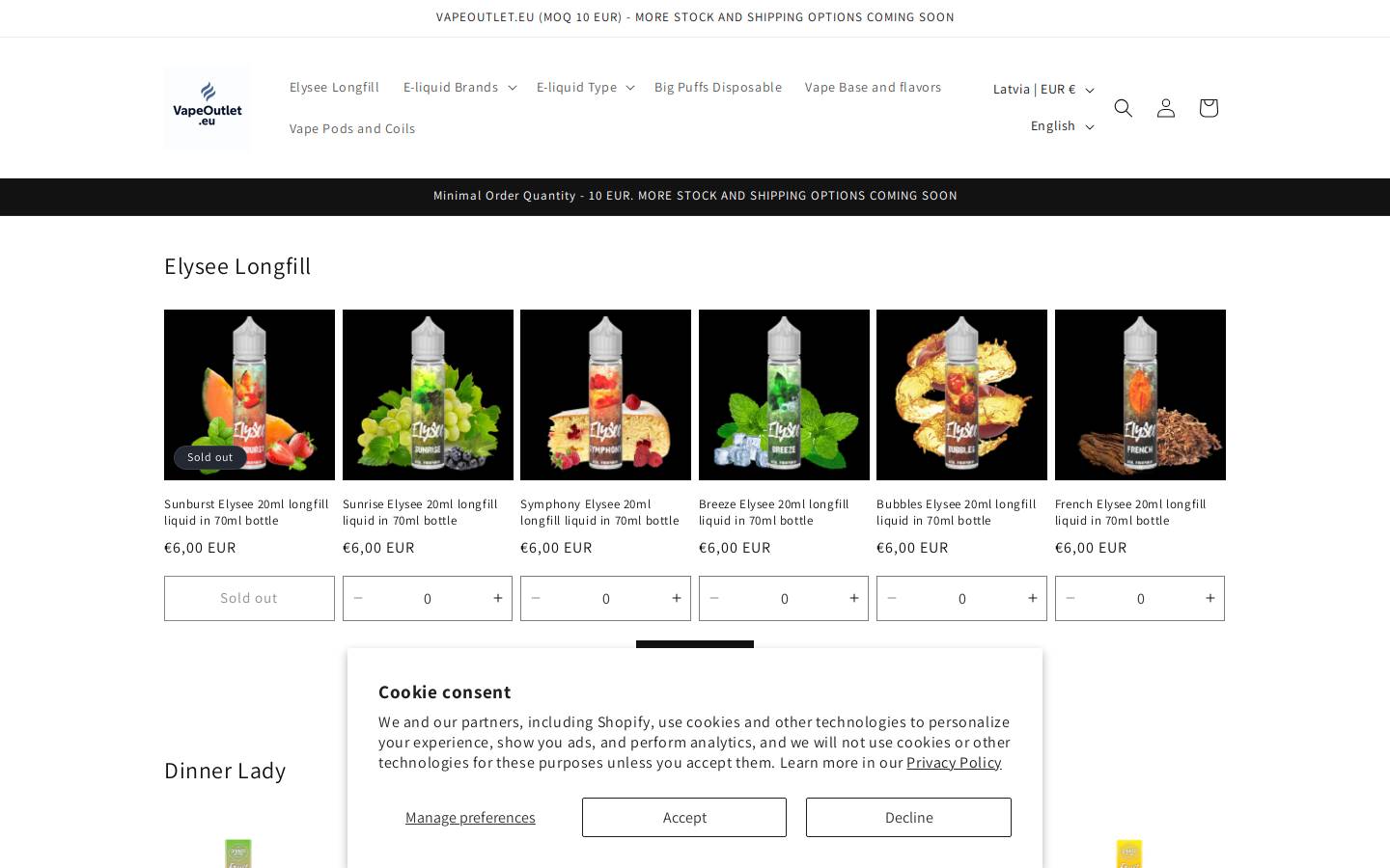 Vapeoutlet homepage screenshot