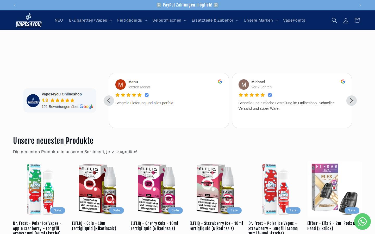Vapes4you homepage screenshot