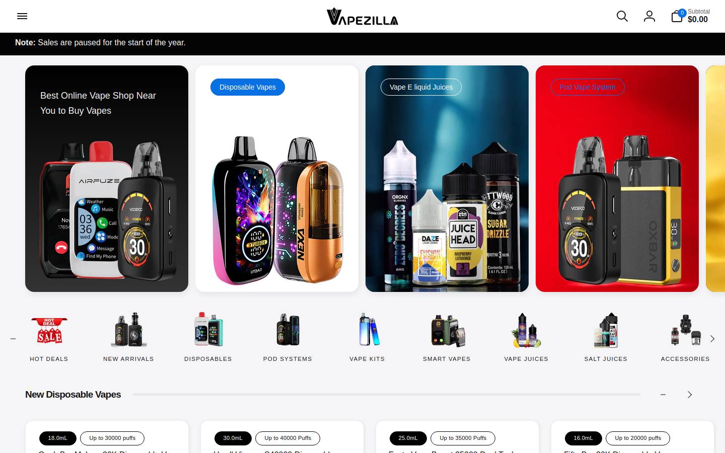 Vapezilla homepage screenshot