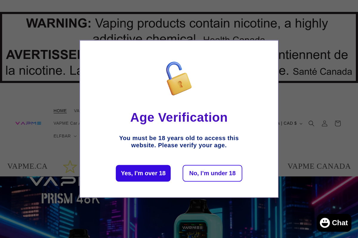 Vapme CANADA homepage screenshot