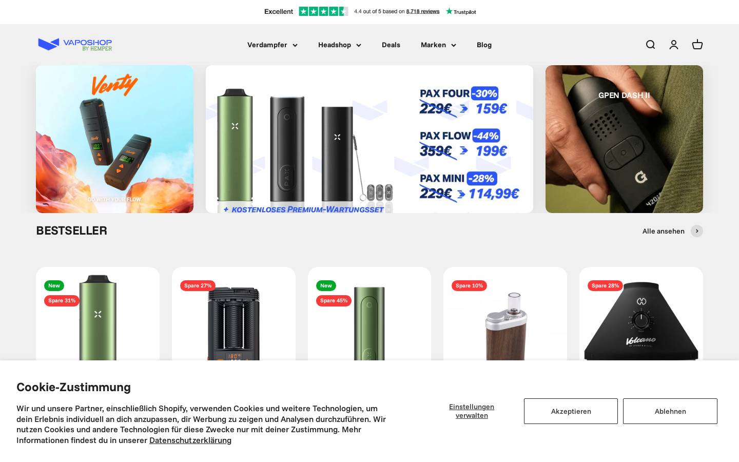 VapoShop homepage screenshot