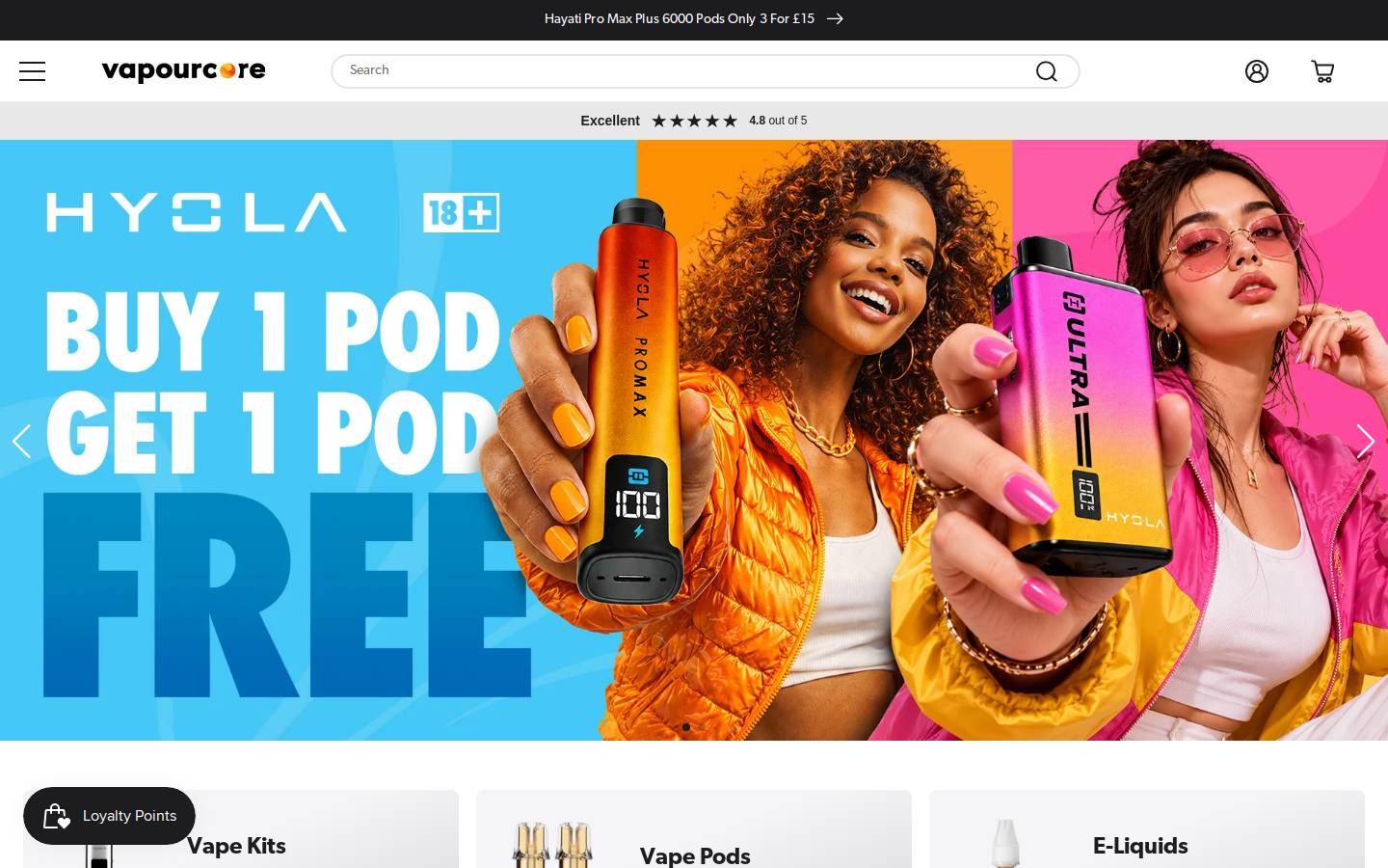 Vapourcore homepage screenshot