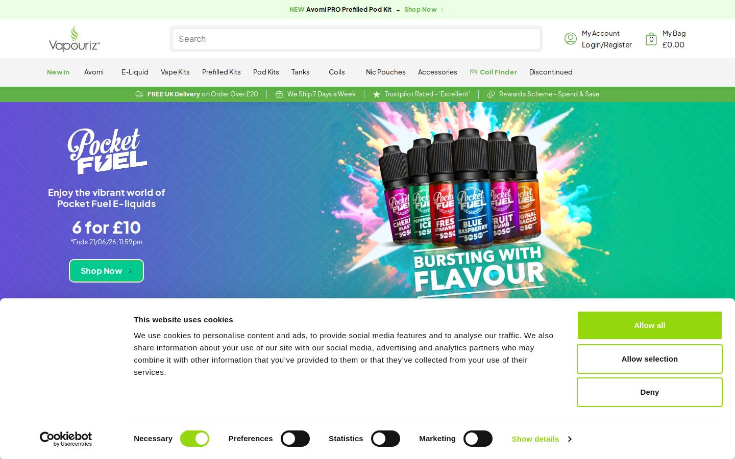 Vapouriz homepage screenshot