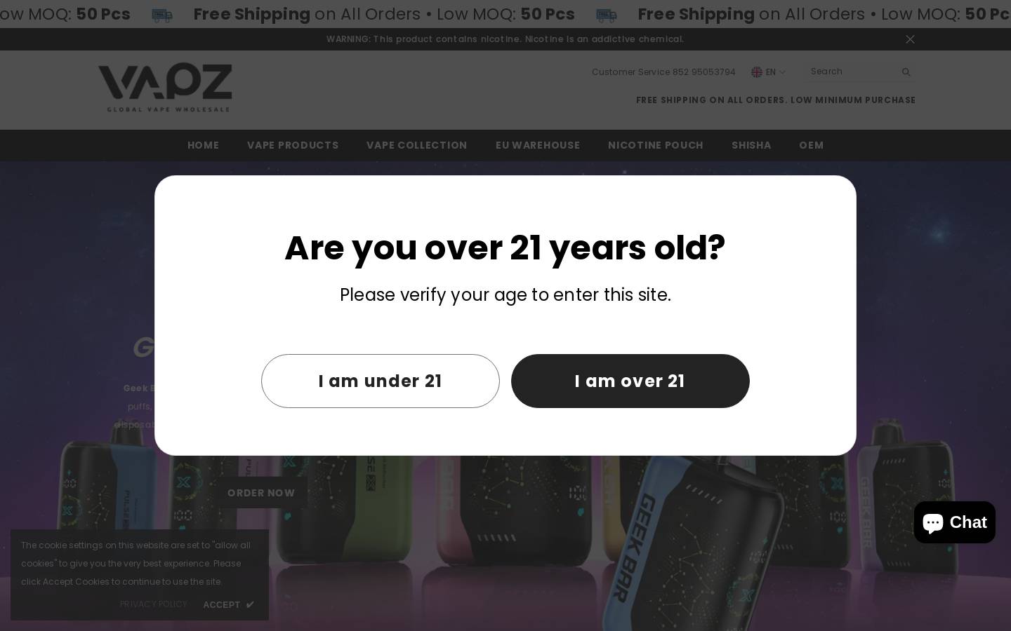 Vapz Global Vape Wholesale homepage screenshot