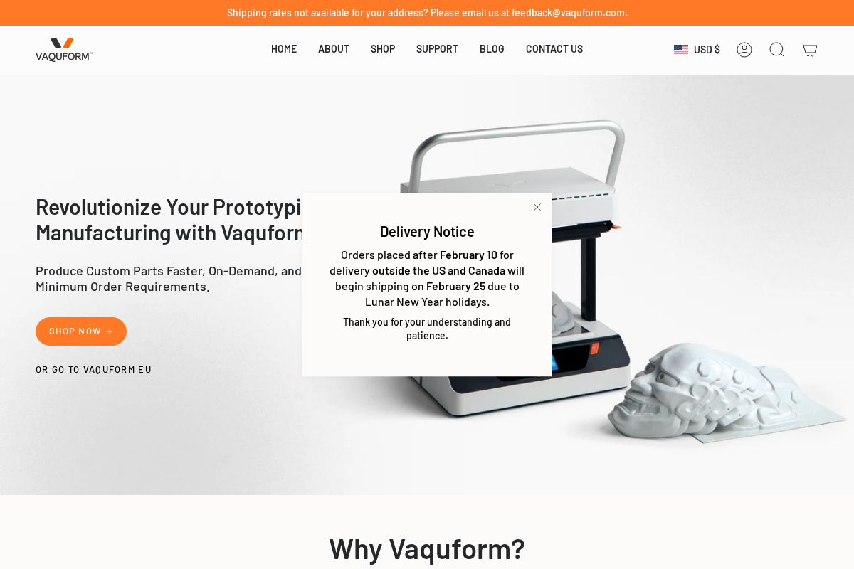 Vaquform homepage screenshot