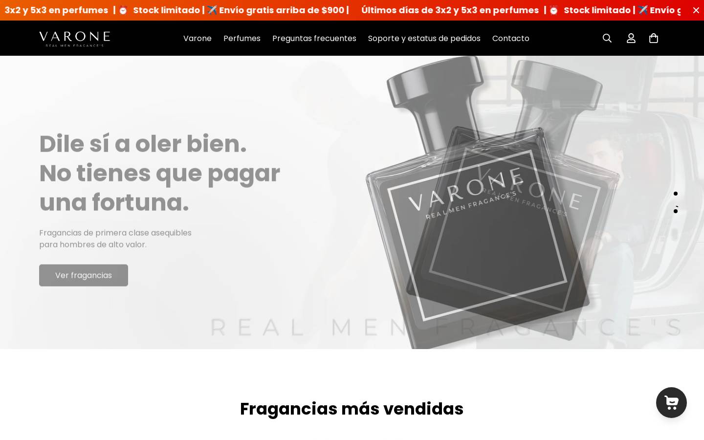 varonefragances.com homepage screenshot