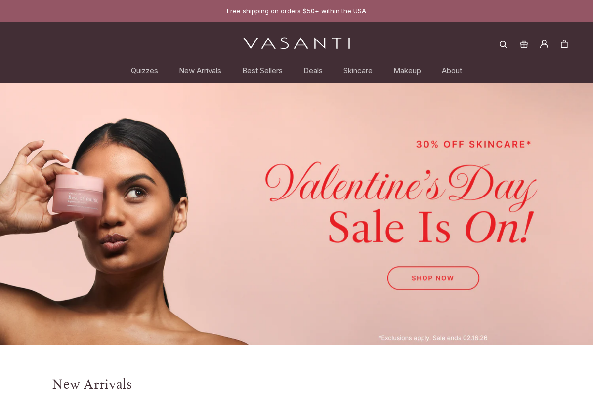 vasanticosmetics.com homepage screenshot