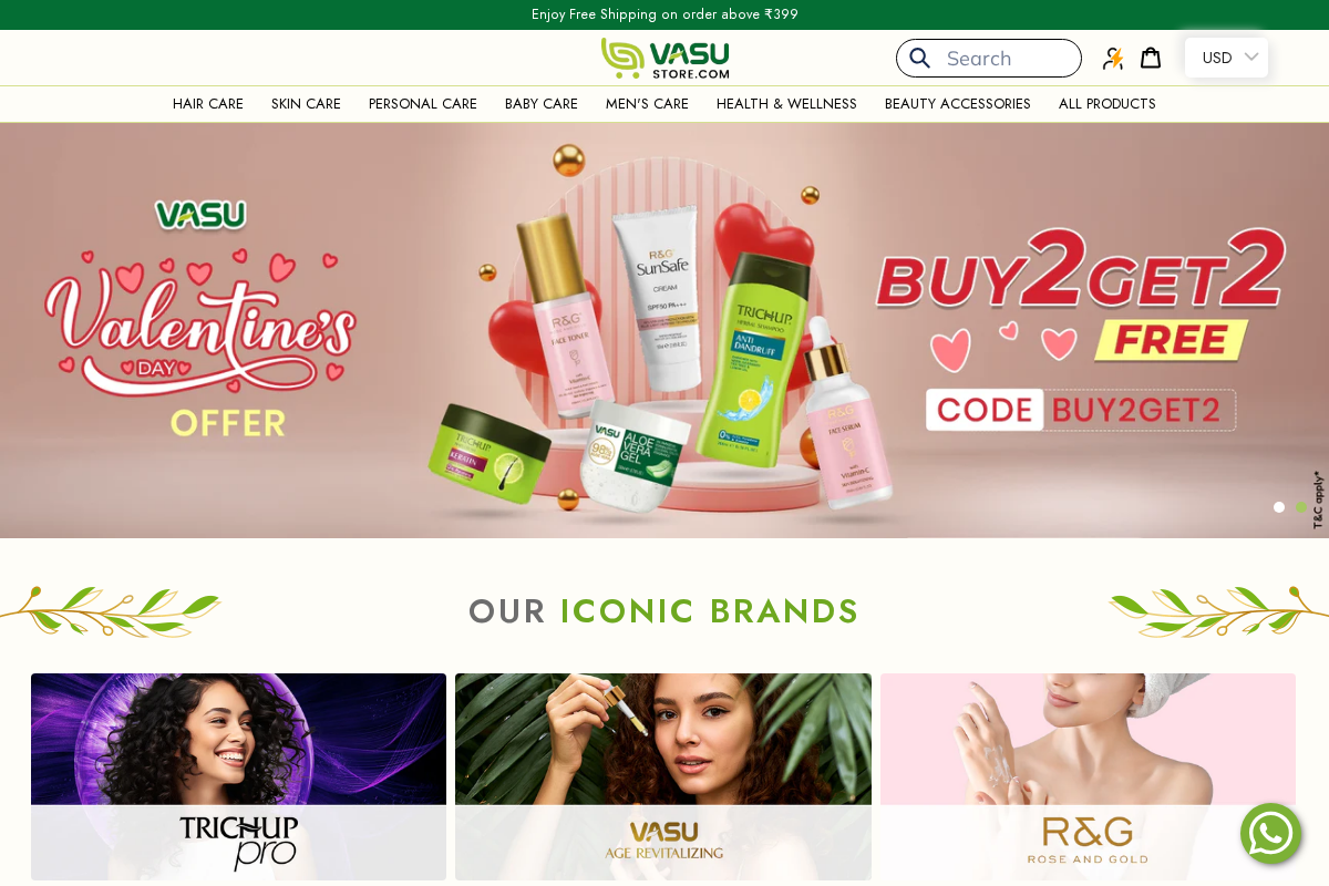 VasuStore homepage screenshot