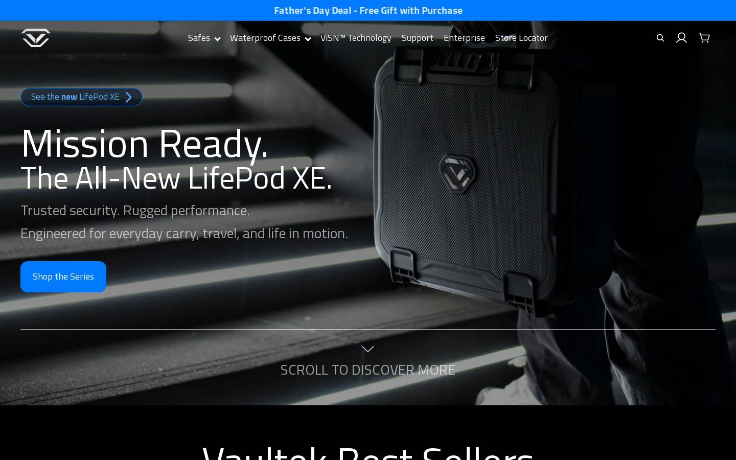Vaultek Safe homepage screenshot