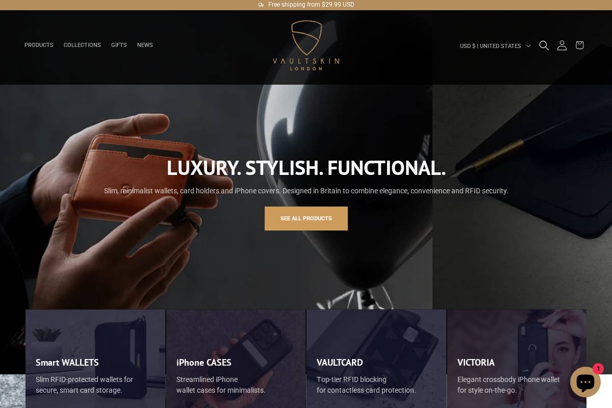 Vaultskin homepage screenshot
