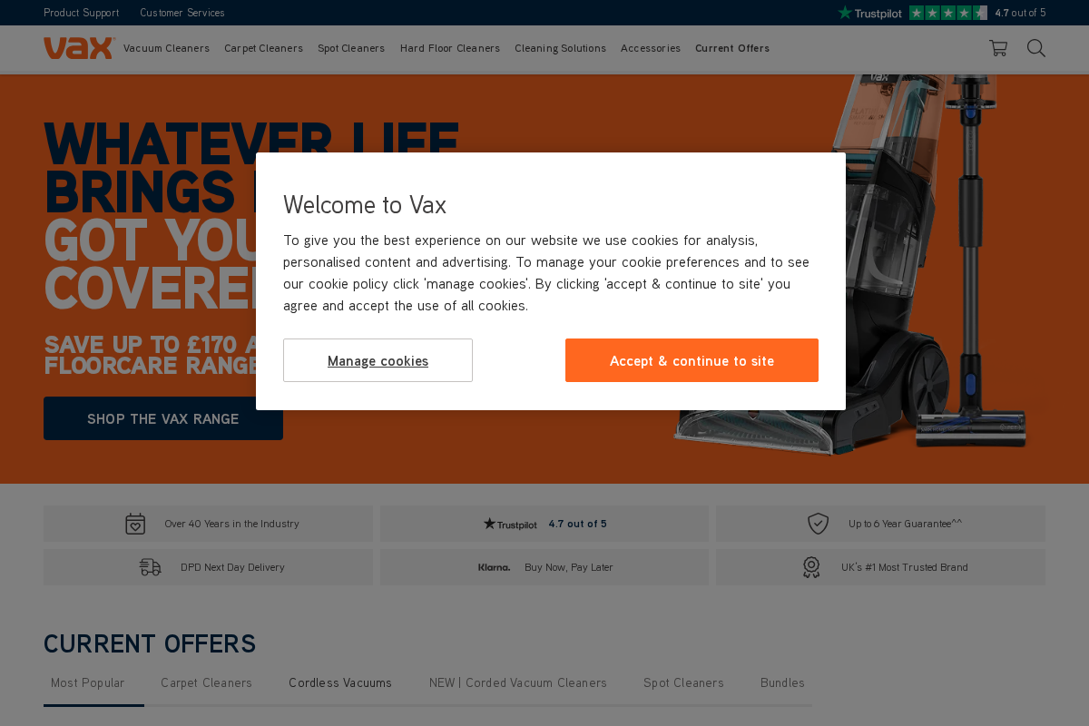 vax.co.uk homepage screenshot