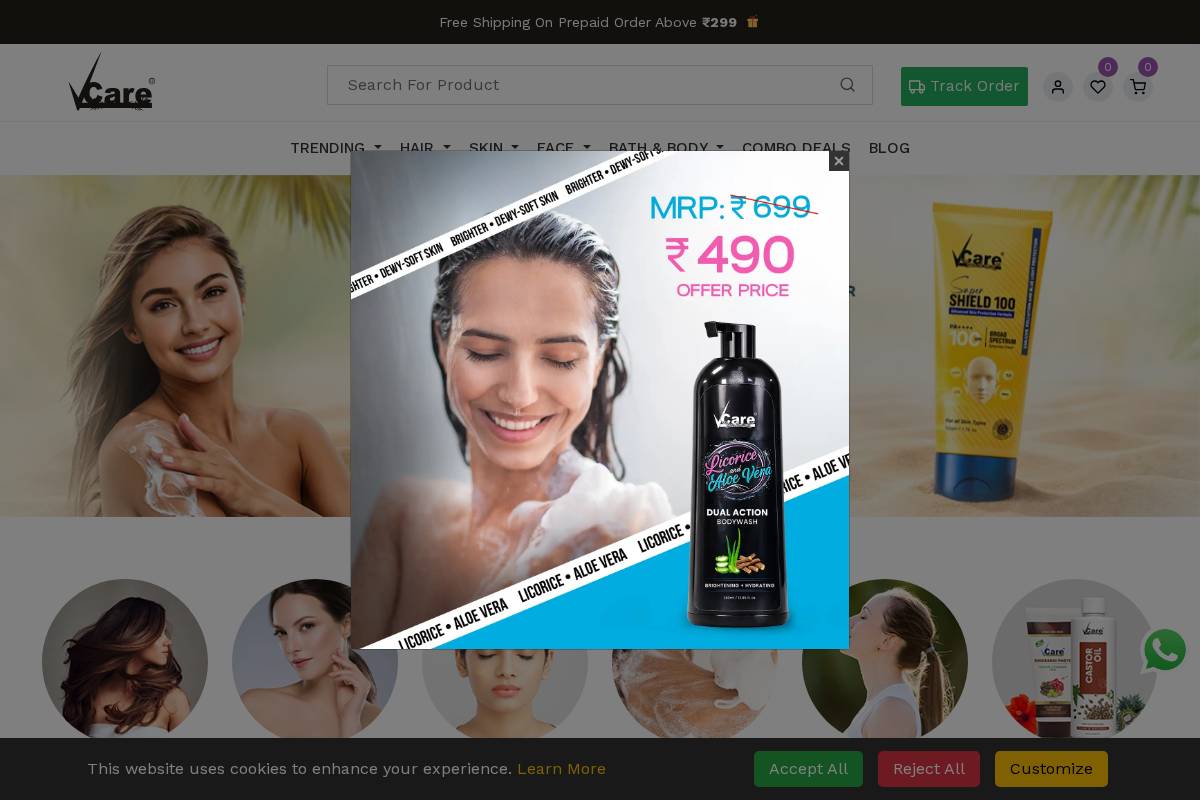 vcareproducts.com homepage screenshot