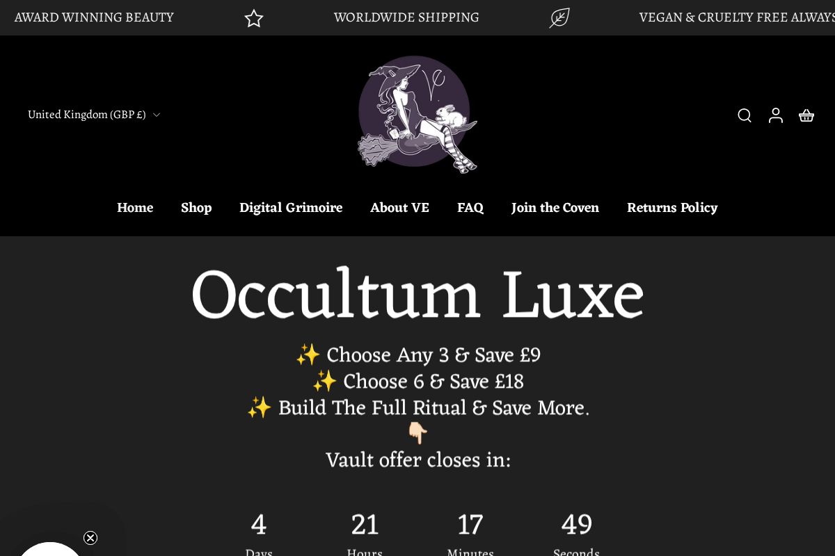 VE Cosmetics homepage screenshot