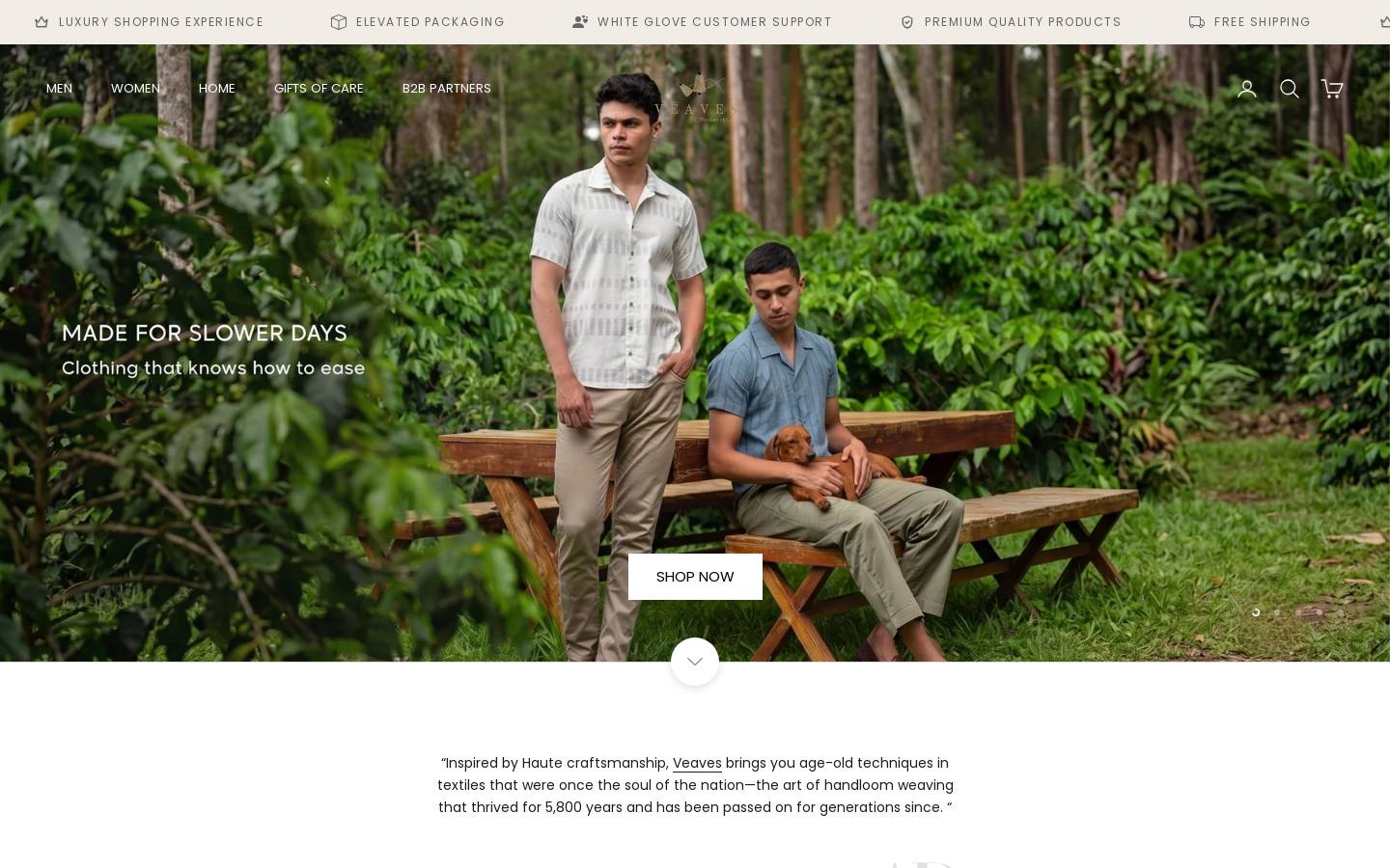 Veaves homepage screenshot