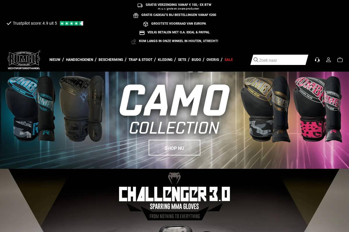 vechtsportgroothandel.nl homepage screenshot