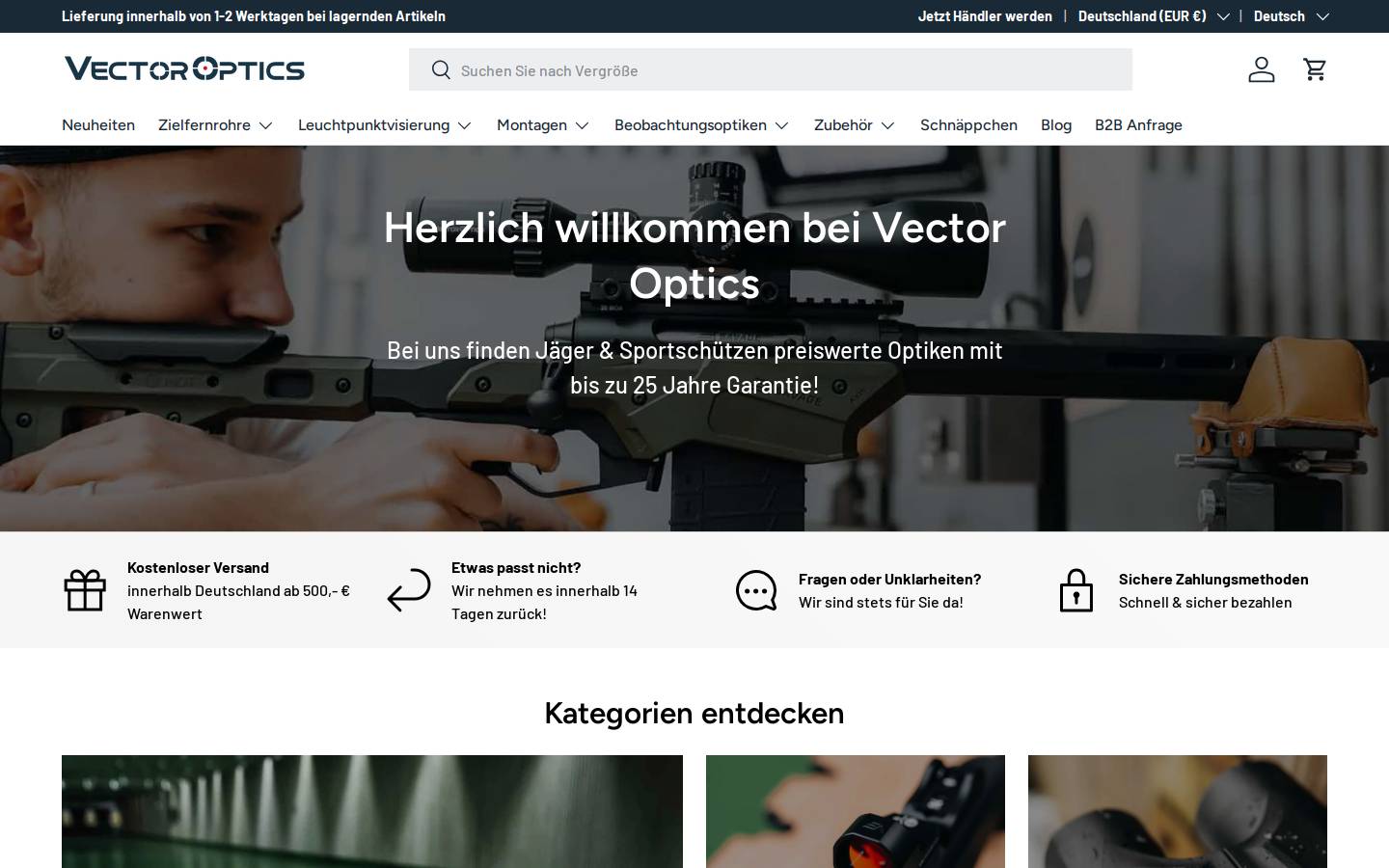 Vector Optics homepage screenshot