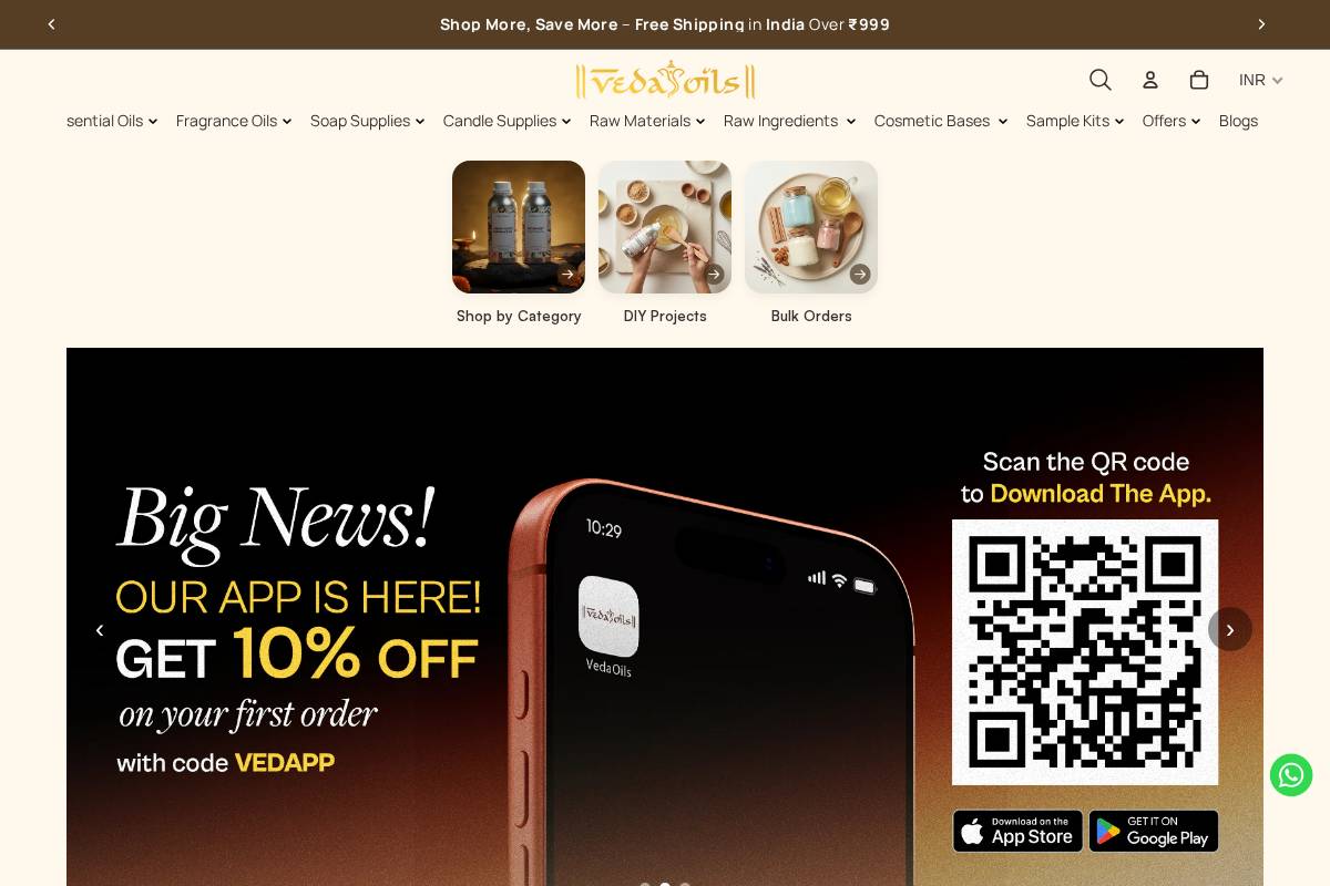 Vedaoils homepage screenshot
